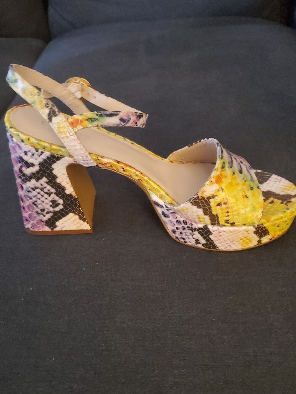 CECELIA NEW YORK Multicolor/Rainbow Snake Print Platform Block Heel Sandal